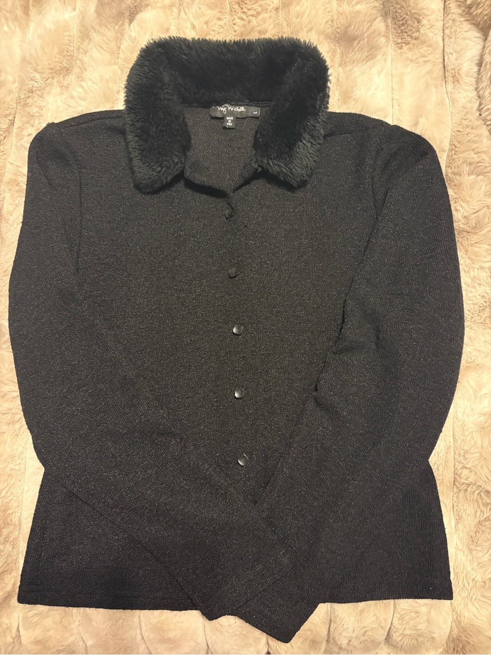 My Michelle Vintage 90s Faux Fur Collar Button Up Cardigan Sweater